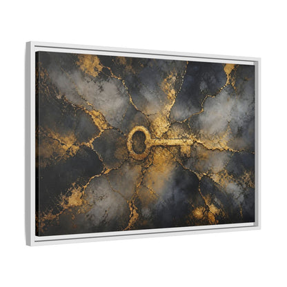 Side Mockup 10. Abstract Skeleton Key Gold And Black Key shown as stretched canvas wall art
