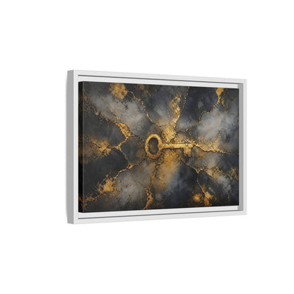 Side Mockup 4. Abstract Skeleton Key Gold And Black Key shown as stretched canvas wall art