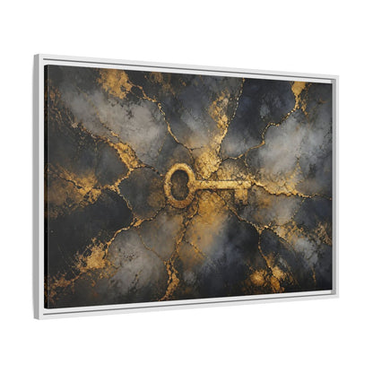 Side Mockup 9. Abstract Skeleton Key Gold And Black Key shown as stretched canvas wall art