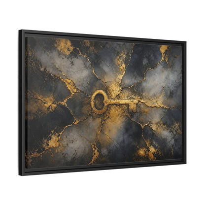Side Mockup 14. Abstract Skeleton Key Gold And Black Key shown as stretched canvas wall art