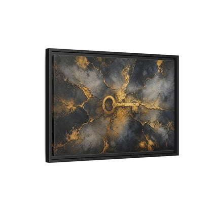 Side Mockup 3. Abstract Skeleton Key Gold And Black Key shown as stretched canvas wall art