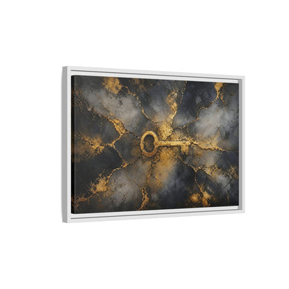Side Mockup 1. Abstract Skeleton Key Gold And Black Key shown as stretched canvas wall art