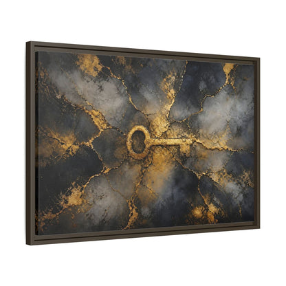 Side Mockup 11. Abstract Skeleton Key Gold And Black Key shown as stretched canvas wall art