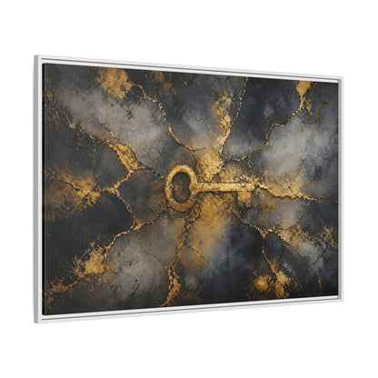 Side Mockup 7. Abstract Skeleton Key Gold And Black Key shown as stretched canvas wall art