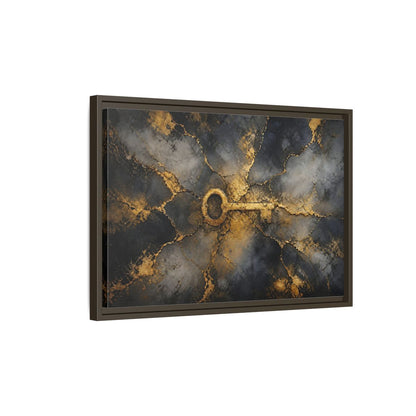 Side Mockup 2. Abstract Skeleton Key Gold And Black Key shown as stretched canvas wall art