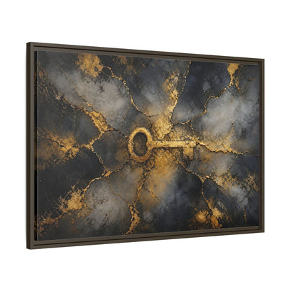 Main Mockup. Abstract Skeleton Key Gold And Black Key shown as stretched canvas wall art
