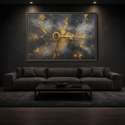 Mockup 3. Abstract Skeleton Key Gold And Black Key shown as stretched canvas wall art