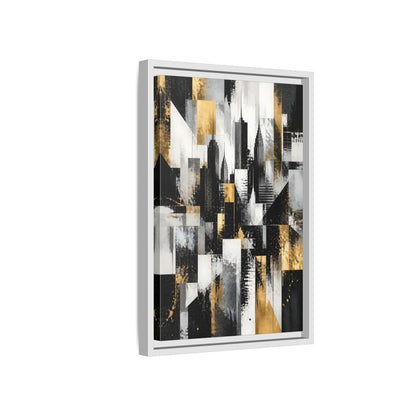 Side Mockup 4. Abstract Skyscrapers Black Gold Cityscape shown as stretched canvas wall art