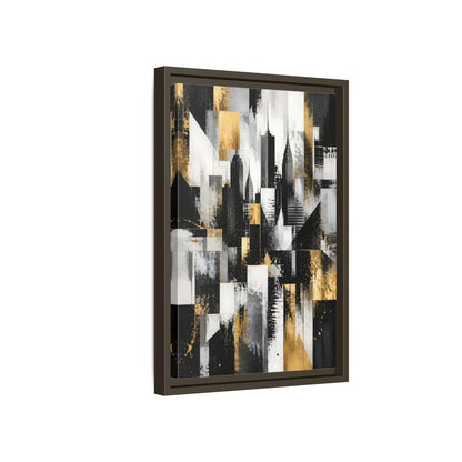 Side Mockup 5. Abstract Skyscrapers Black Gold Cityscape shown as stretched canvas wall art