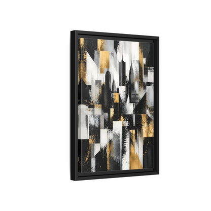 Side Mockup 6. Abstract Skyscrapers Black Gold Cityscape shown as stretched canvas wall art