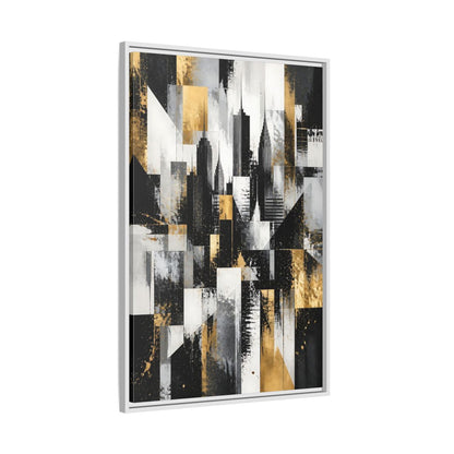 Side Mockup 9. Abstract Skyscrapers Black Gold Cityscape shown as stretched canvas wall art