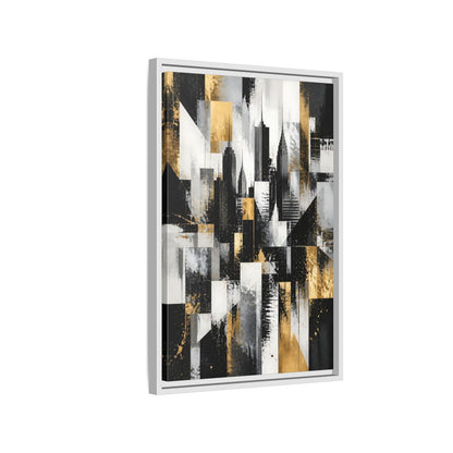 Side Mockup 1. Abstract Skyscrapers Black Gold Cityscape shown as stretched canvas wall art