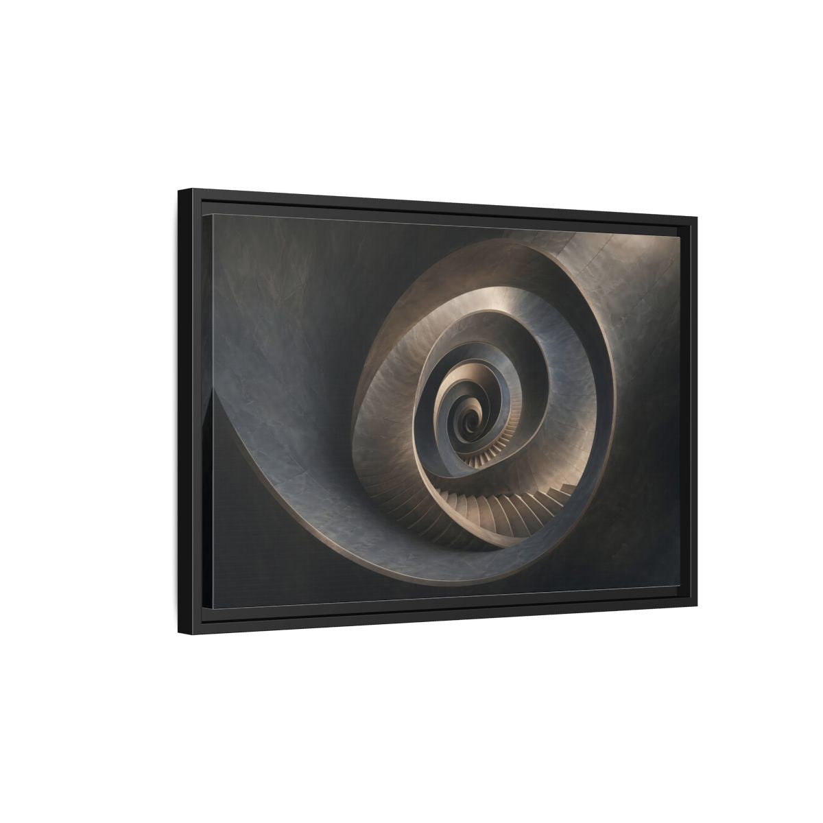 Side Mockup 3. Abstract Spiral Staircase Dark Spiral Staircase shown as stretched canvas wall art