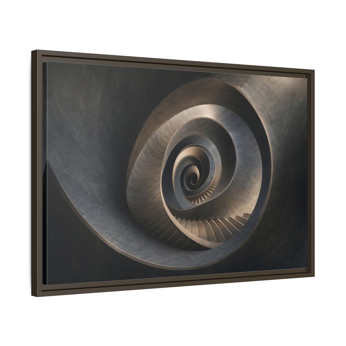 Side Mockup 11. Abstract Spiral Staircase Dark Spiral Staircase shown as stretched canvas wall art