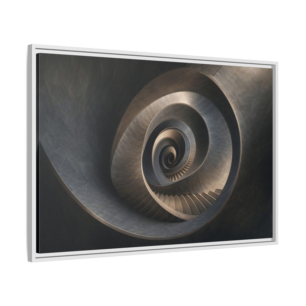 Side Mockup 9. Abstract Spiral Staircase Dark Spiral Staircase shown as stretched canvas wall art