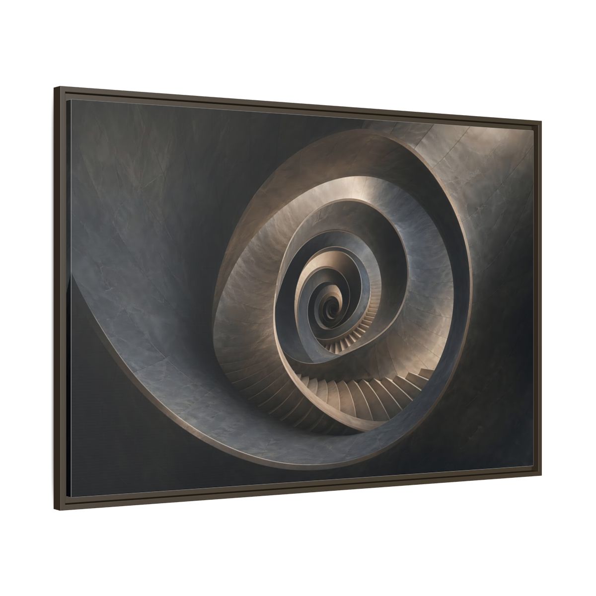 Side Mockup 8. Abstract Spiral Staircase Dark Spiral Staircase shown as stretched canvas wall art