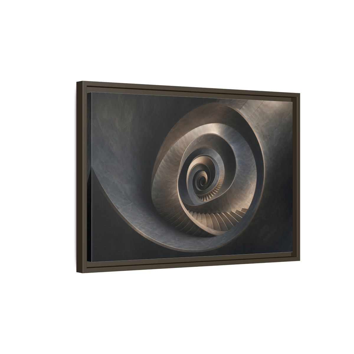 Side Mockup 2. Abstract Spiral Staircase Dark Spiral Staircase shown as stretched canvas wall art