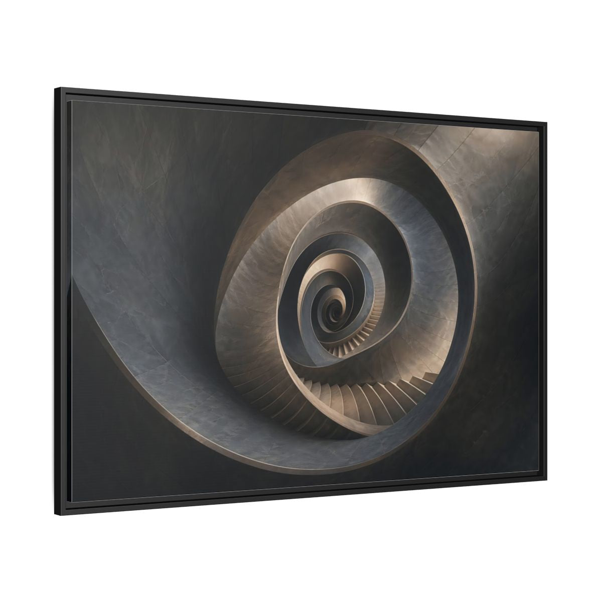 Side Mockup 12. Abstract Spiral Staircase Dark Spiral Staircase shown as stretched canvas wall art