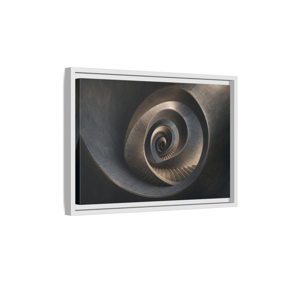 Side Mockup 4. Abstract Spiral Staircase Dark Spiral Staircase shown as stretched canvas wall art