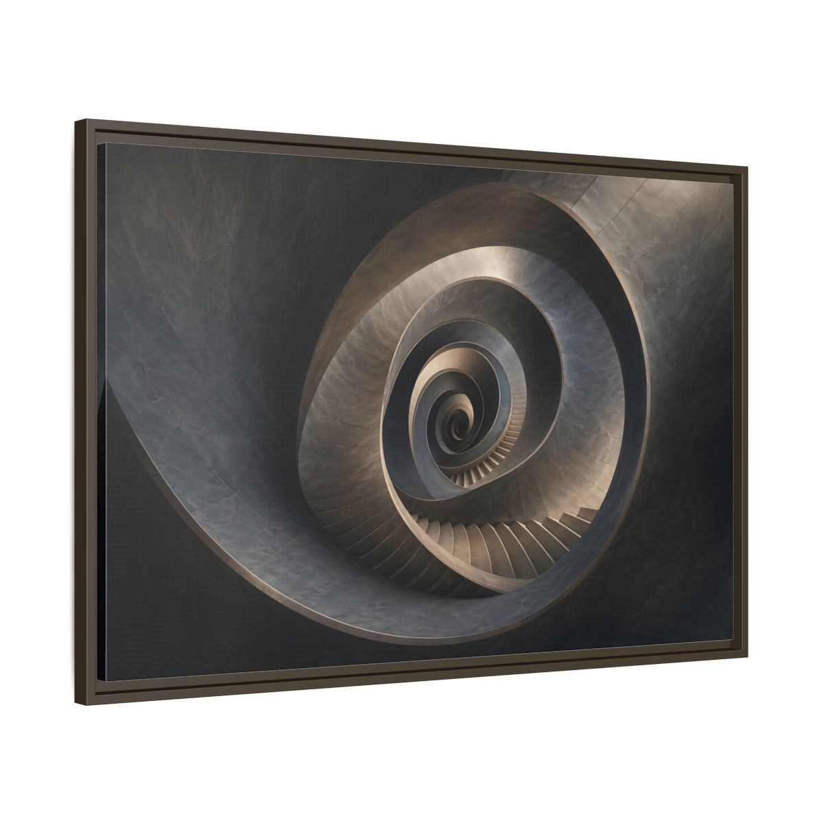 Main Mockup. Abstract Spiral Staircase Dark Spiral Staircase shown as stretched canvas wall art