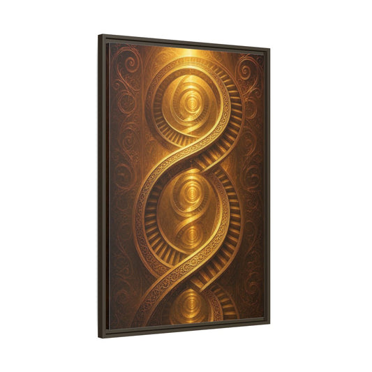 Main Mockup. Abstract Spiral Staircase Golden Swirls shown as stretched canvas wall art
