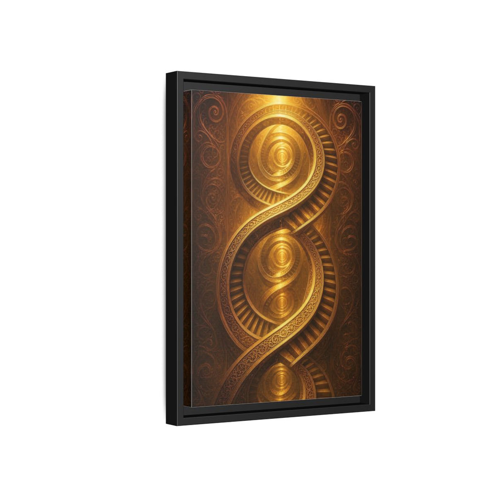 Side Mockup 6. Abstract Spiral Staircase Golden Swirls shown as stretched canvas wall art