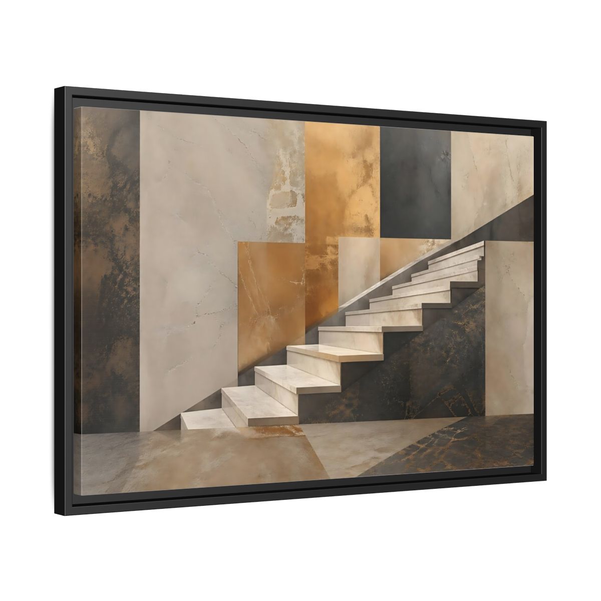 Side Mockup 14. Abstract Stairs Brown And Gold Abstract shown as stretched canvas wall art