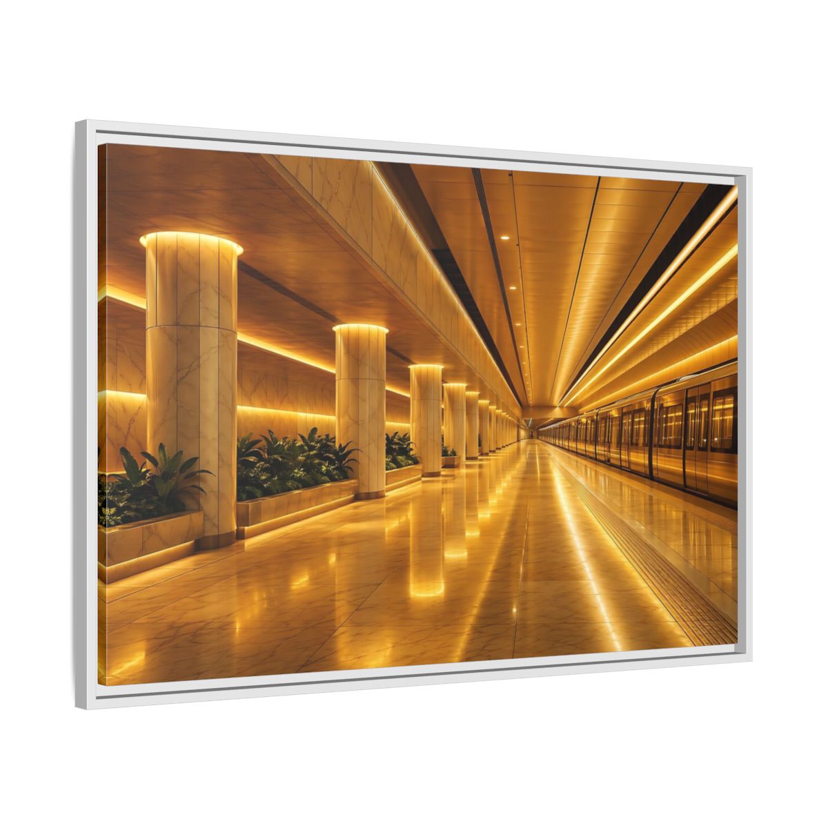 Side Mockup 9. Abstract Subway Station Golden Subway shown as stretched canvas wall art