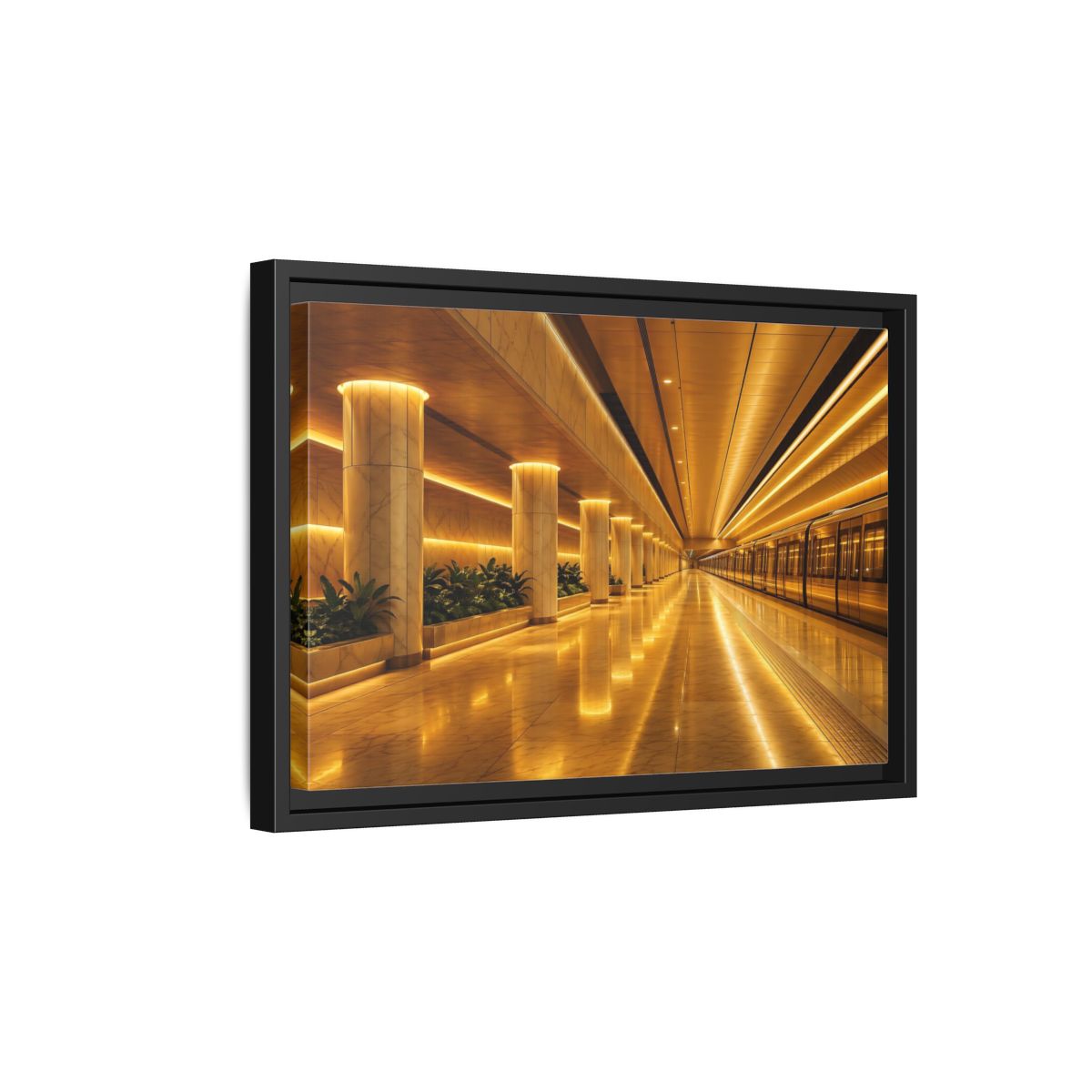 Side Mockup 6. Abstract Subway Station Golden Subway shown as stretched canvas wall art