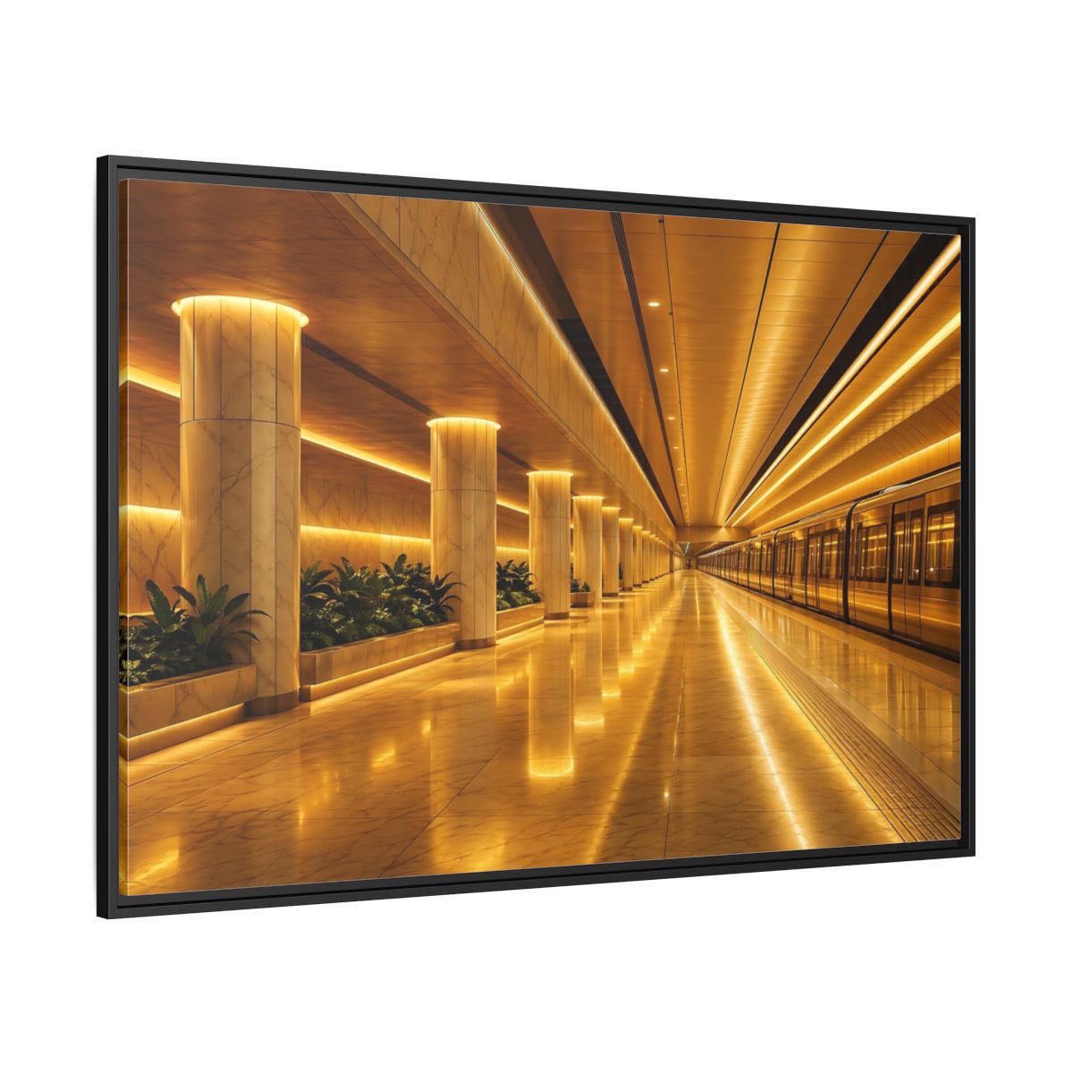 Side Mockup 12. Abstract Subway Station Golden Subway shown as stretched canvas wall art