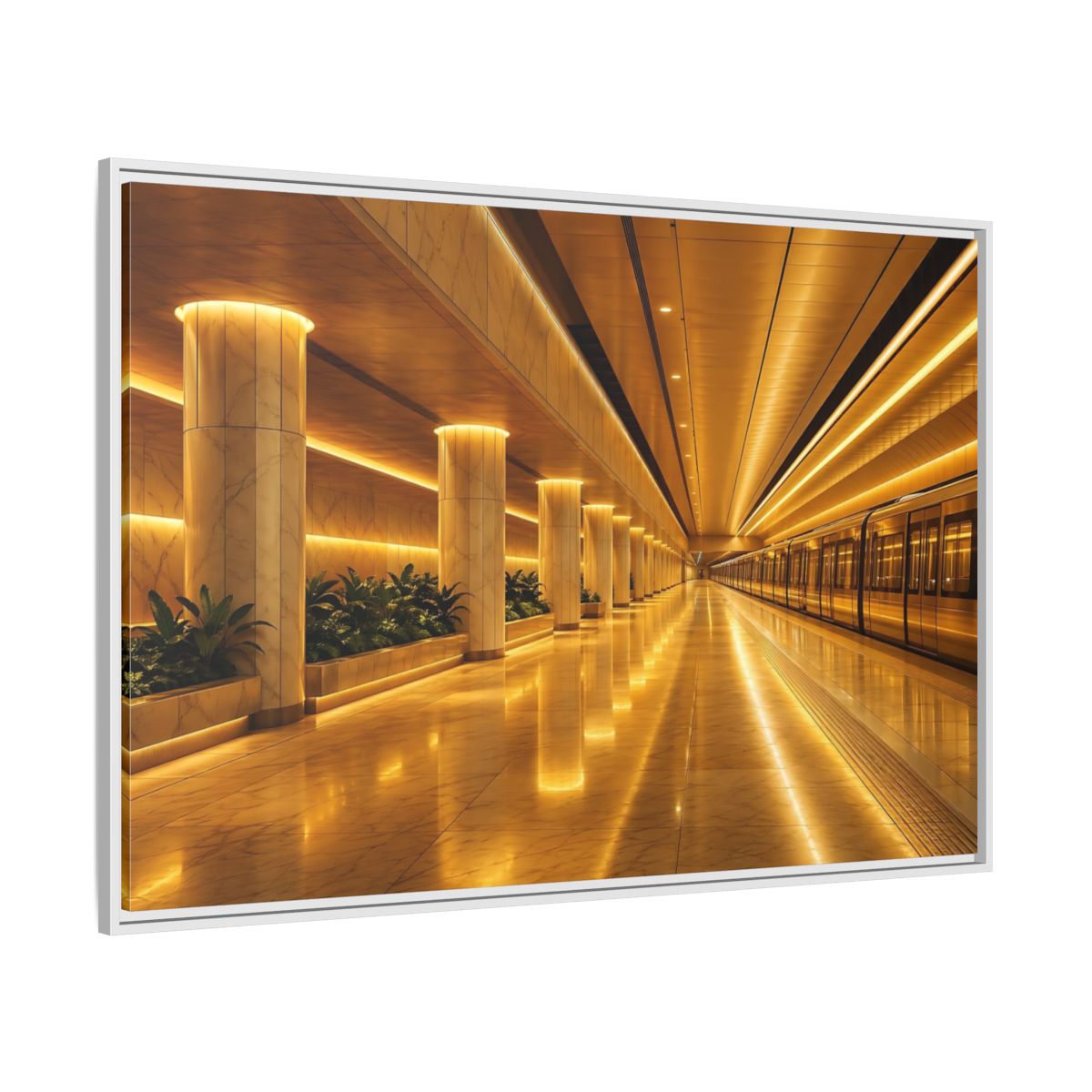 Side Mockup 7. Abstract Subway Station Golden Subway shown as stretched canvas wall art