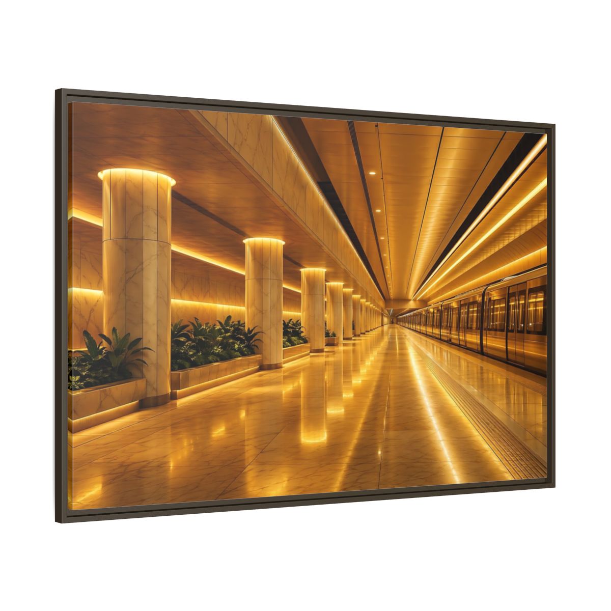 Side Mockup 8. Abstract Subway Station Golden Subway shown as stretched canvas wall art