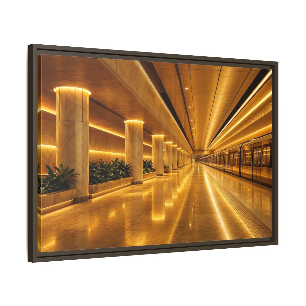 Side Mockup 11. Abstract Subway Station Golden Subway shown as stretched canvas wall art