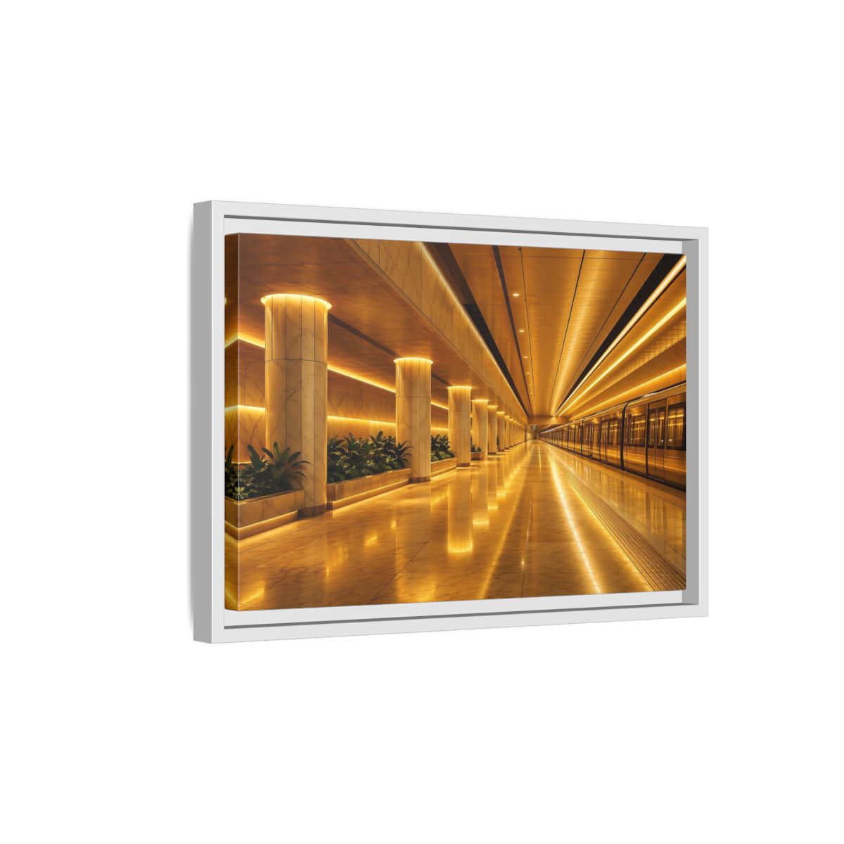 Side Mockup 4. Abstract Subway Station Golden Subway shown as stretched canvas wall art