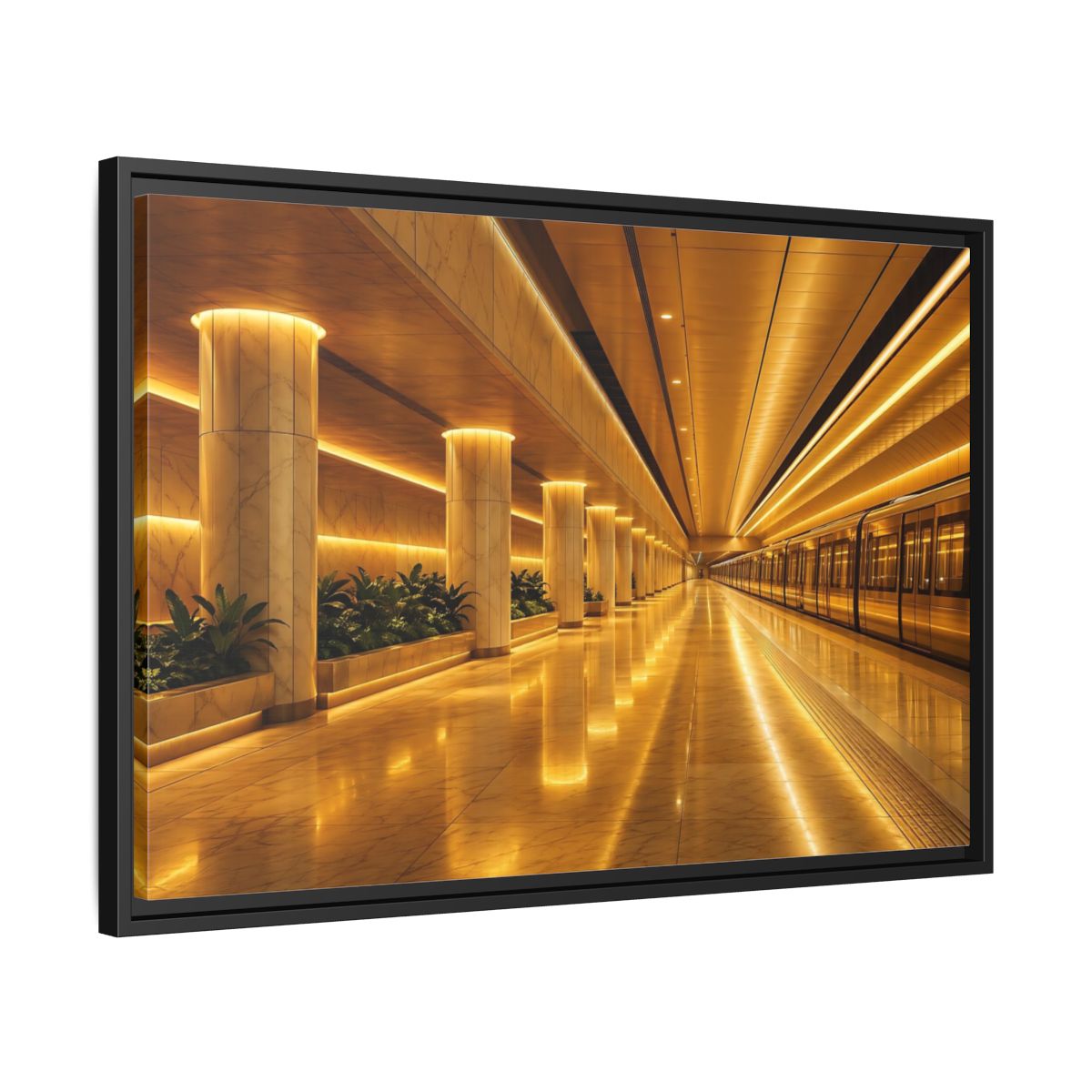 Side Mockup 14. Abstract Subway Station Golden Subway shown as stretched canvas wall art