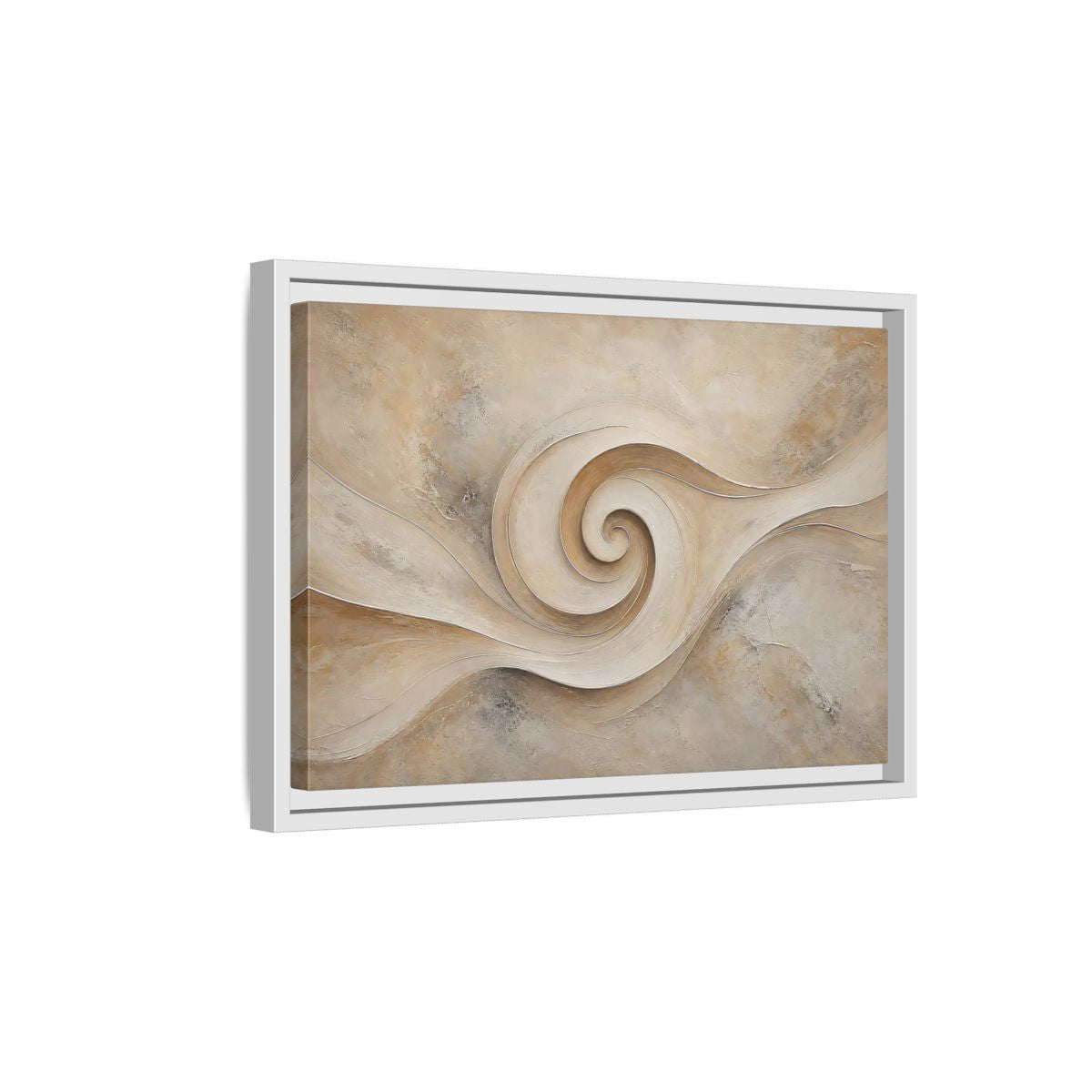 Side Mockup 4. Abstract Abstract Swirl Beige Swirl shown as stretched canvas wall art