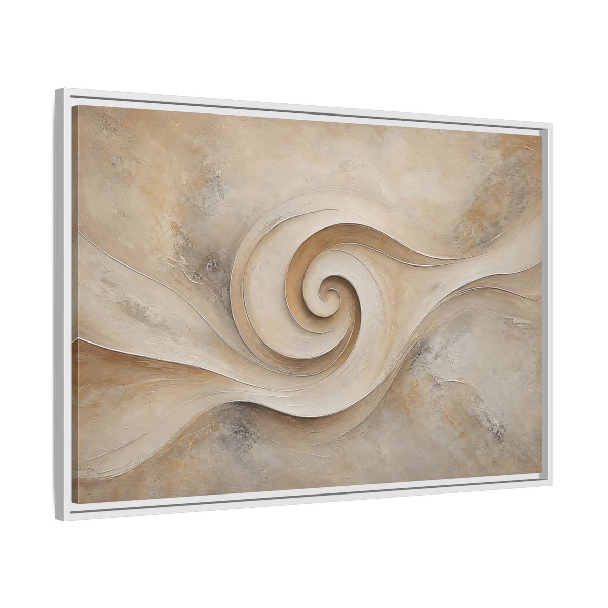Side Mockup 9. Abstract Abstract Swirl Beige Swirl shown as stretched canvas wall art
