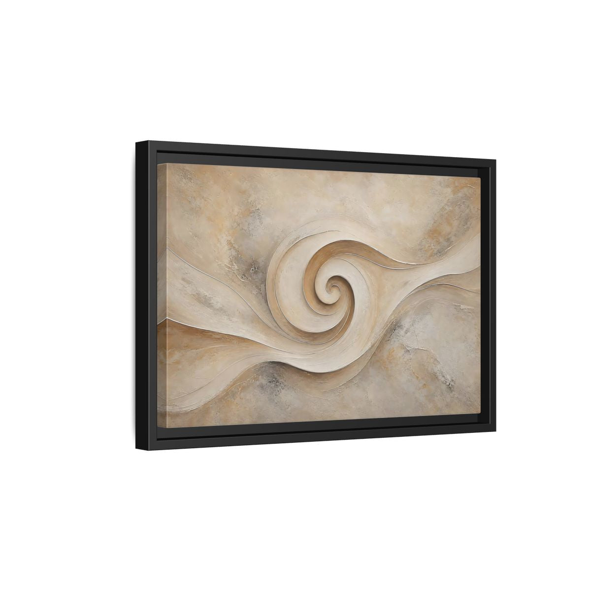 Side Mockup 6. Abstract Abstract Swirl Beige Swirl shown as stretched canvas wall art