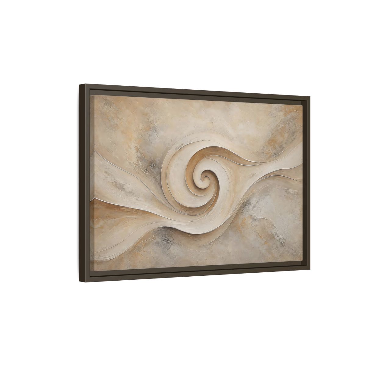 Side Mockup 2. Abstract Abstract Swirl Beige Swirl shown as stretched canvas wall art