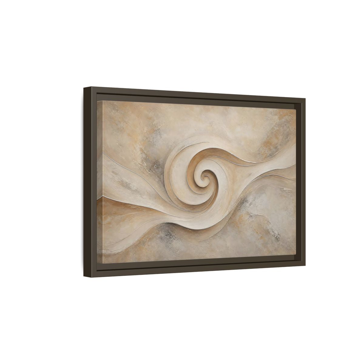 Side Mockup 5. Abstract Abstract Swirl Beige Swirl shown as stretched canvas wall art