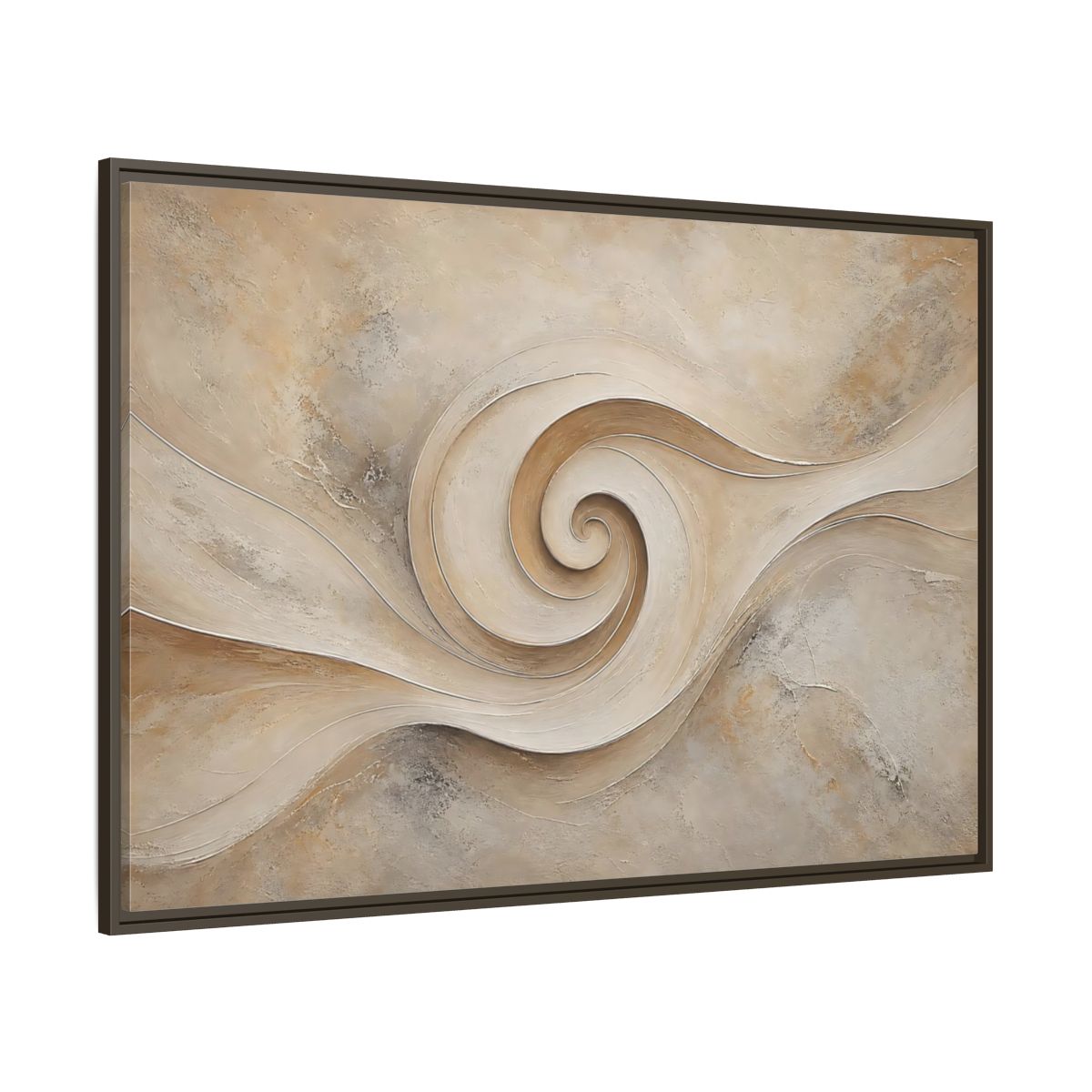 Side Mockup 8. Abstract Abstract Swirl Beige Swirl shown as stretched canvas wall art