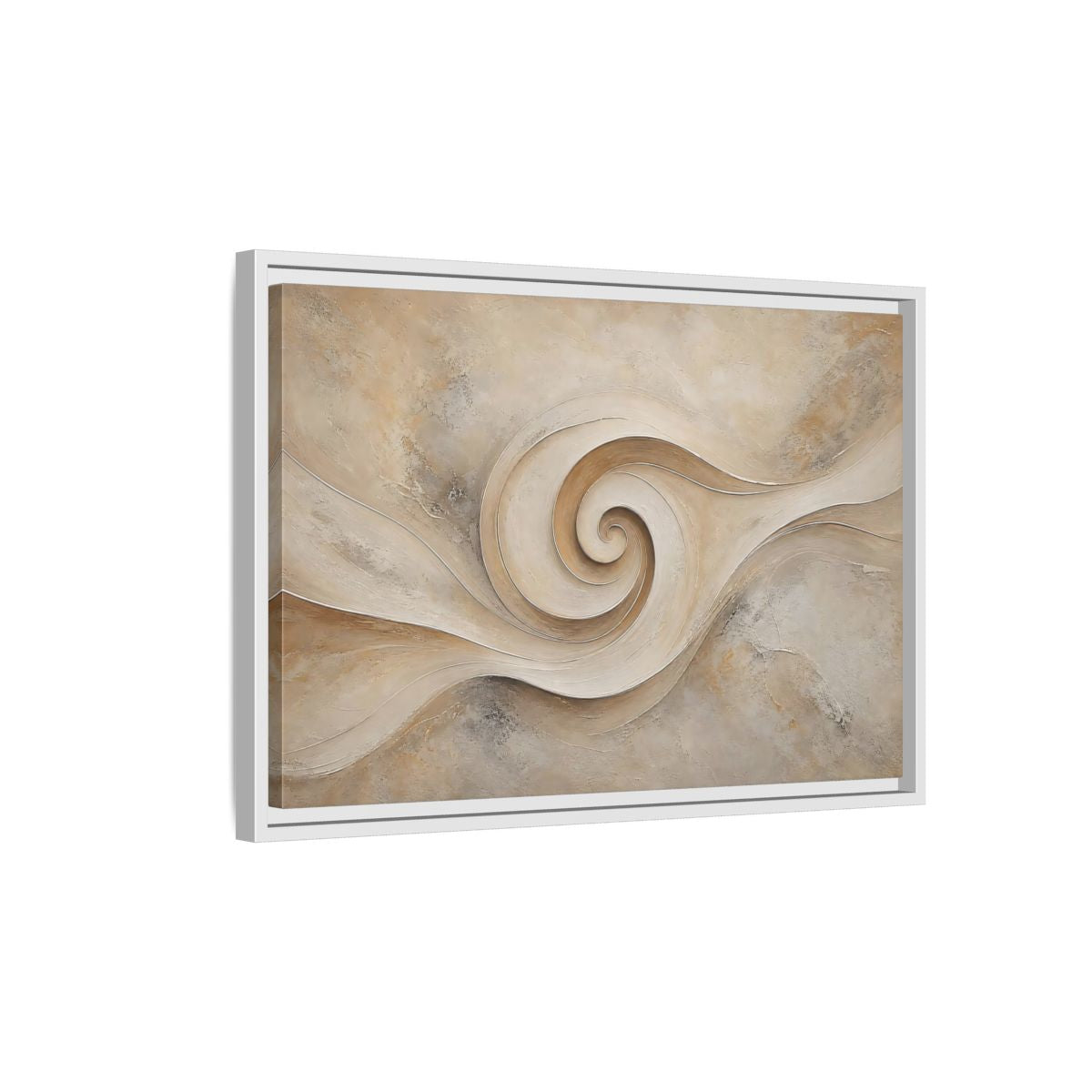 Side Mockup 1. Abstract Abstract Swirl Beige Swirl shown as stretched canvas wall art
