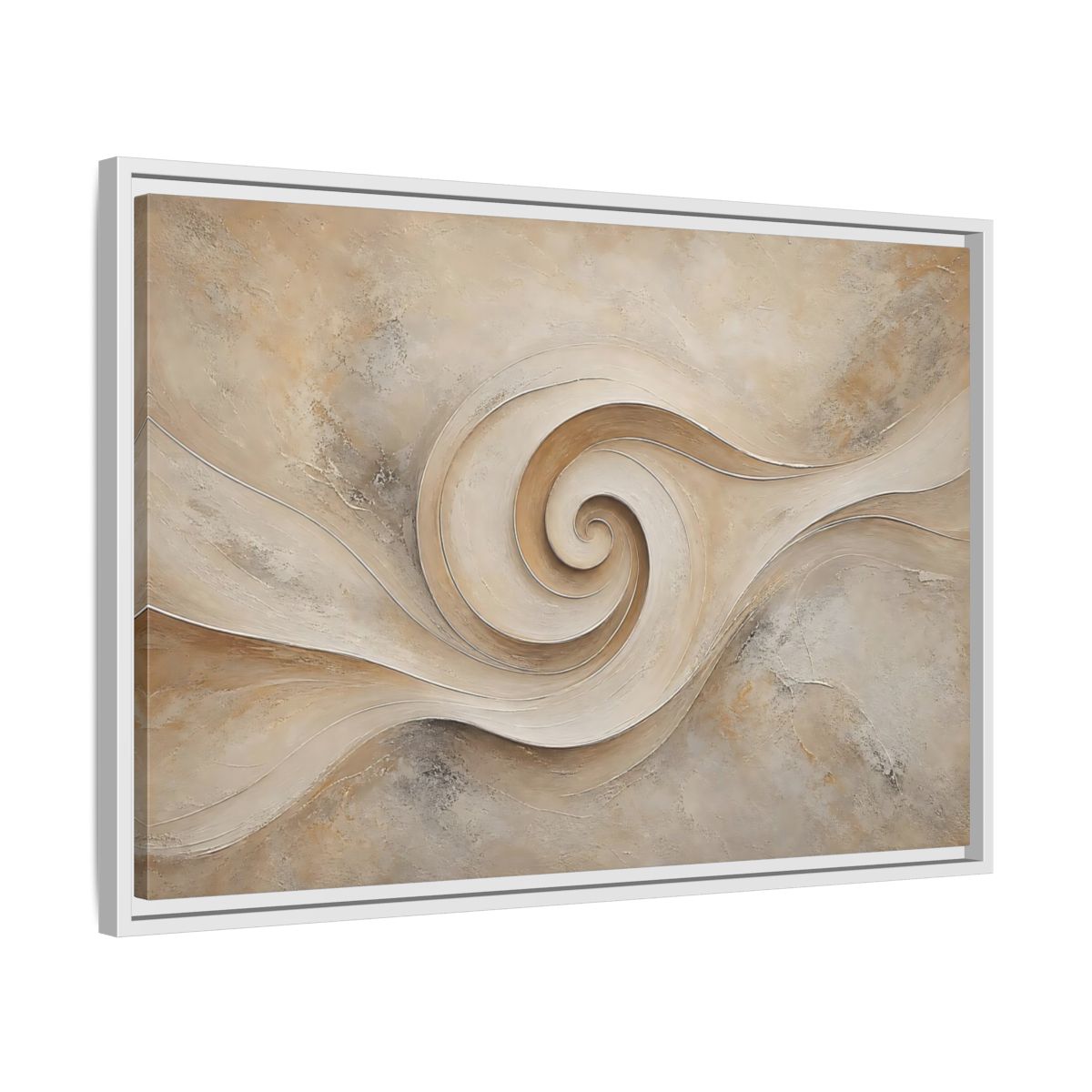 Side Mockup 10. Abstract Abstract Swirl Beige Swirl shown as stretched canvas wall art