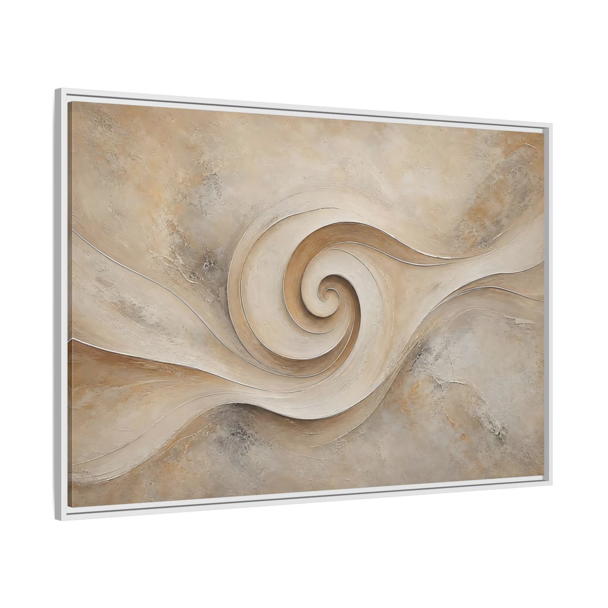 Side Mockup 7. Abstract Abstract Swirl Beige Swirl shown as stretched canvas wall art