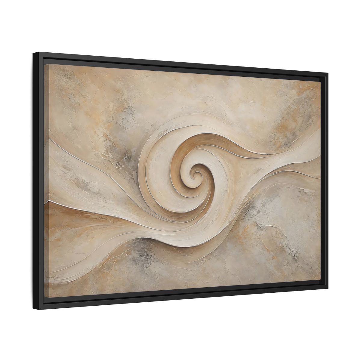Side Mockup 14. Abstract Abstract Swirl Beige Swirl shown as stretched canvas wall art