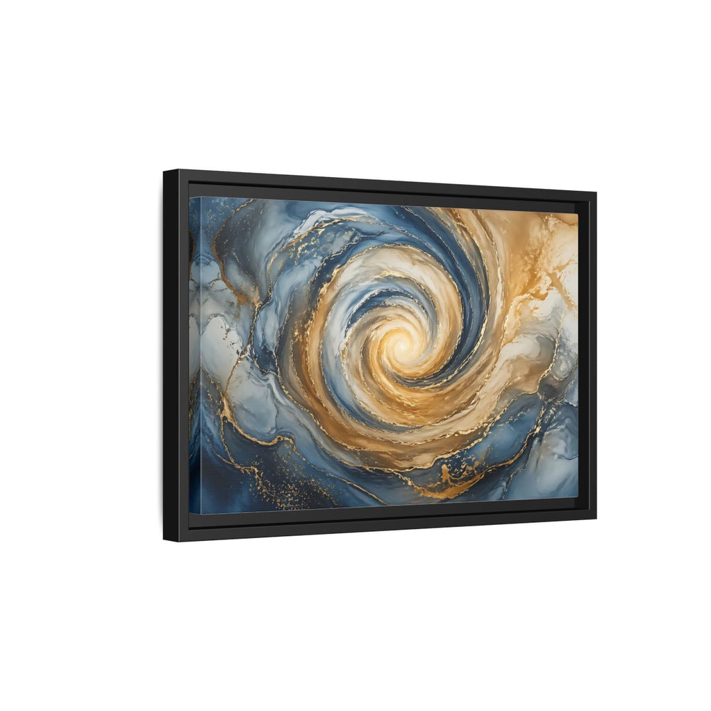 Side Mockup 6. Abstract Abstract Swirl Blue Gold Swirl shown as stretched canvas wall art