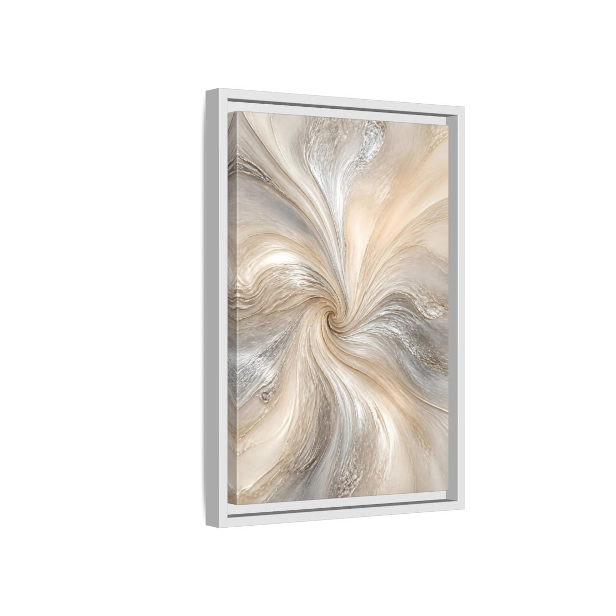 Side Mockup 4. Abstract Abstract Swirl Cream Gray Abstract shown as stretched canvas wall art