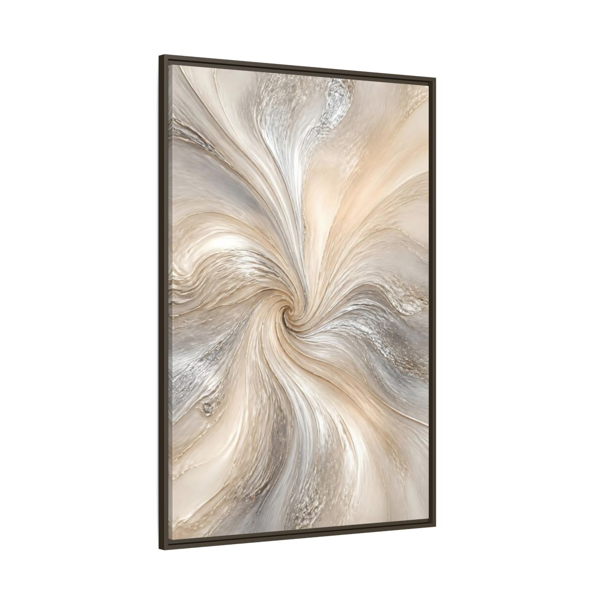 Side Mockup 8. Abstract Abstract Swirl Cream Gray Abstract shown as stretched canvas wall art