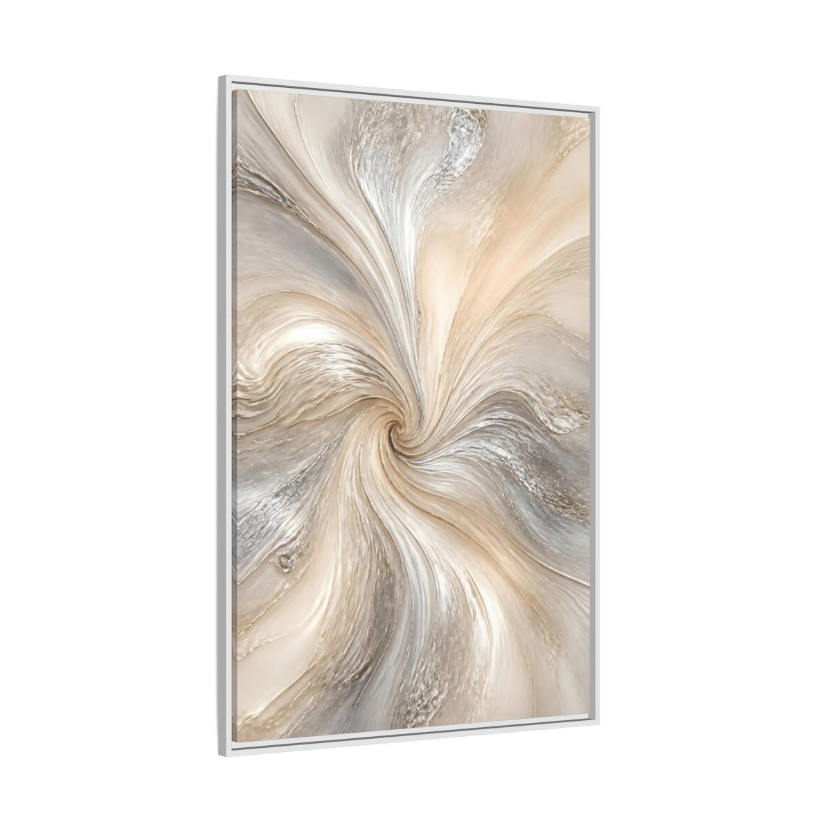 Side Mockup 7. Abstract Abstract Swirl Cream Gray Abstract shown as stretched canvas wall art