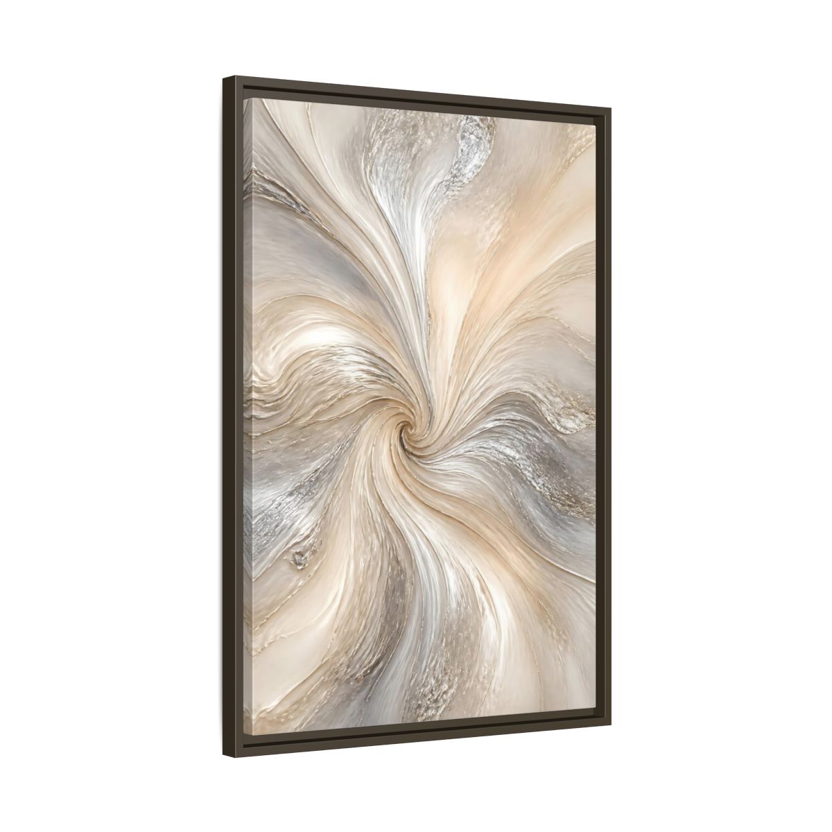 Side Mockup 11. Abstract Abstract Swirl Cream Gray Abstract shown as stretched canvas wall art